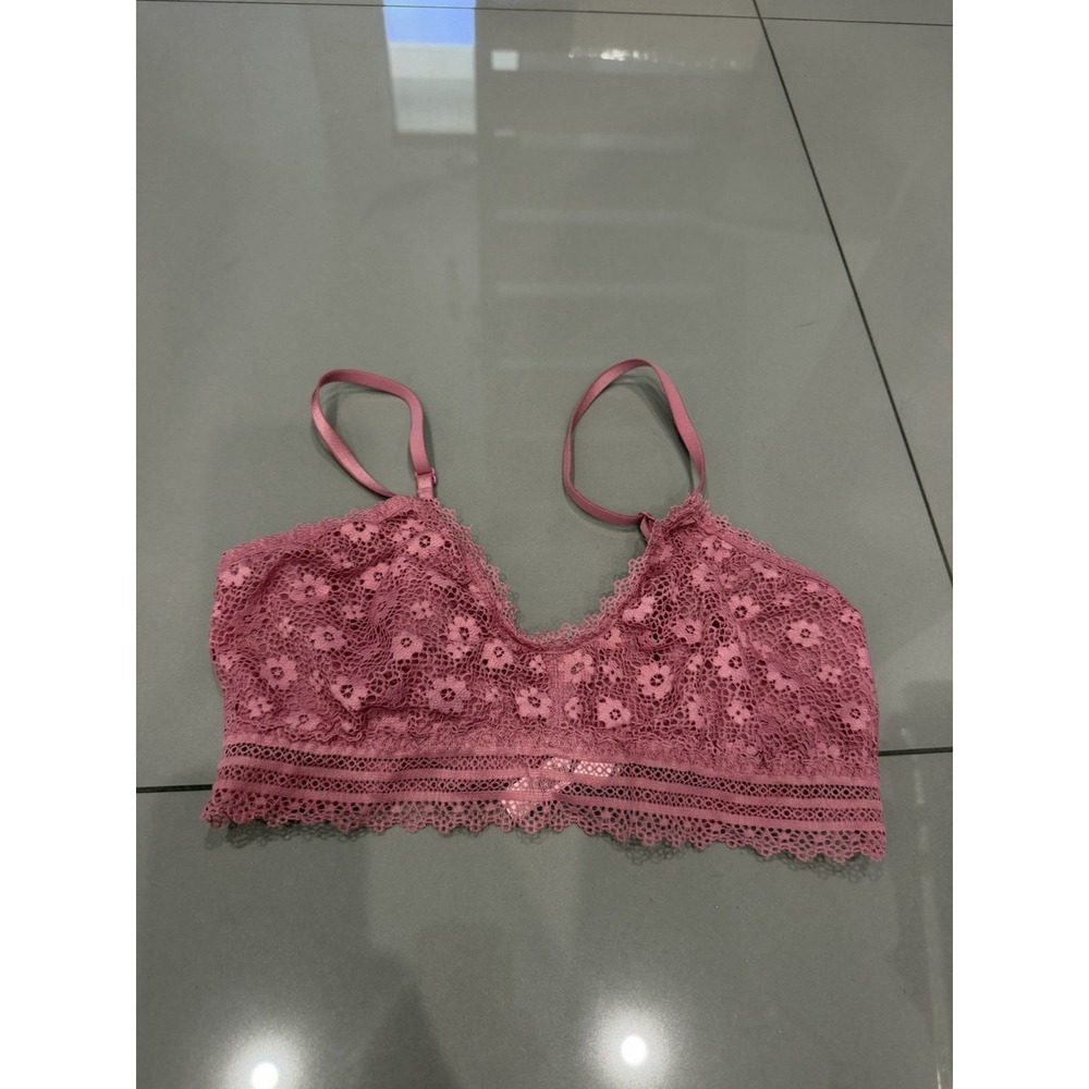 Victoria Secret Bralette M Bra Pink Daisy Lace Unlined Wireless Boho Festiv